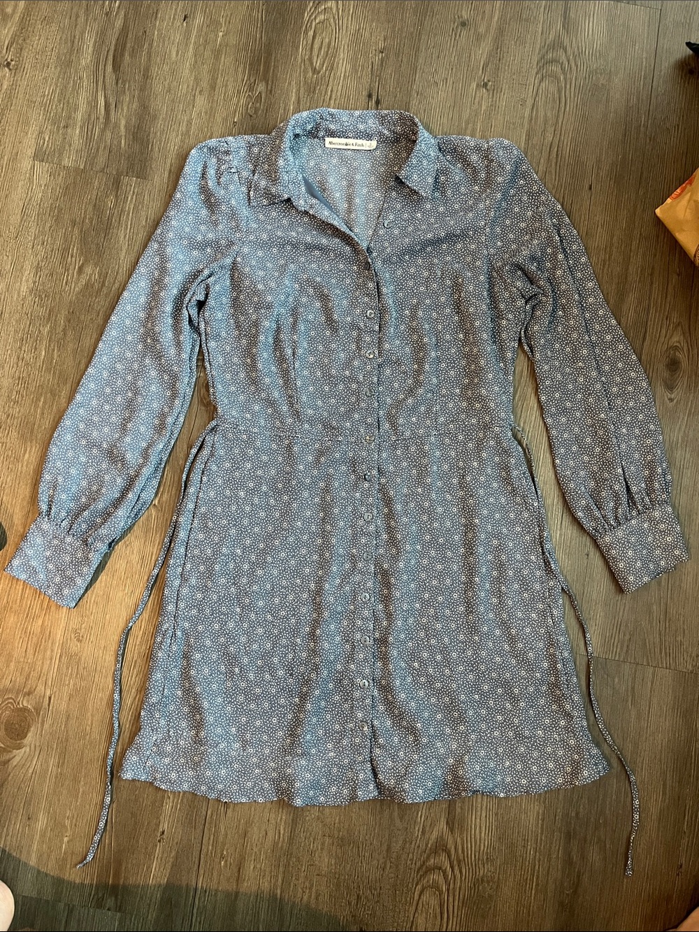 ABERCROMBIE & FITCH Dusty Blue Floral Long-Sleeve Shirt Dress